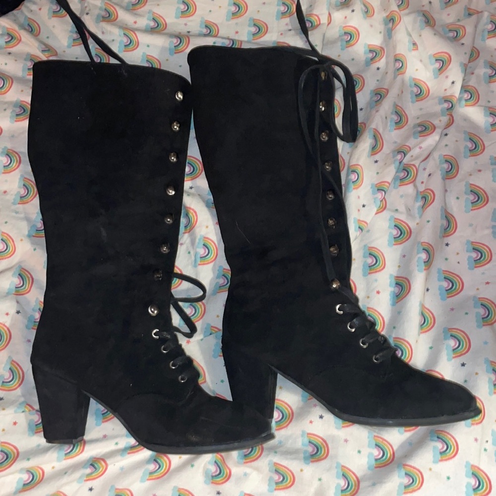 Black knee high lace up boots size 41
